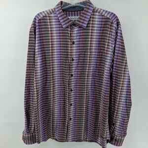 Tommy Bahama Shirt Mens Large Purple Plaid Cotton Silk Stretch Button Up Casual